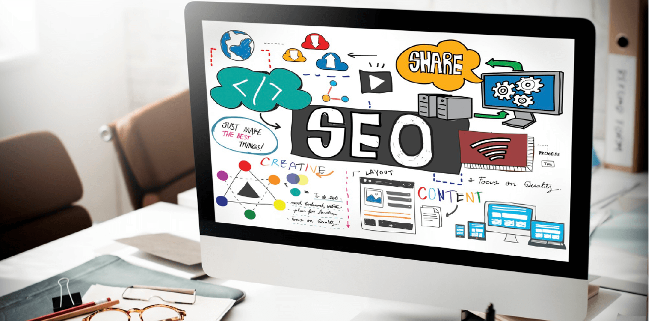 コンピュータ画面上のSEO画像は、ジェネレーティブエンジンの最適化とコンテンツ戦略を象徴しています。